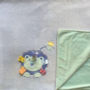 Taggies Blue Baby Blanket Plush Lion 30x40" Sensory Tags Lovey